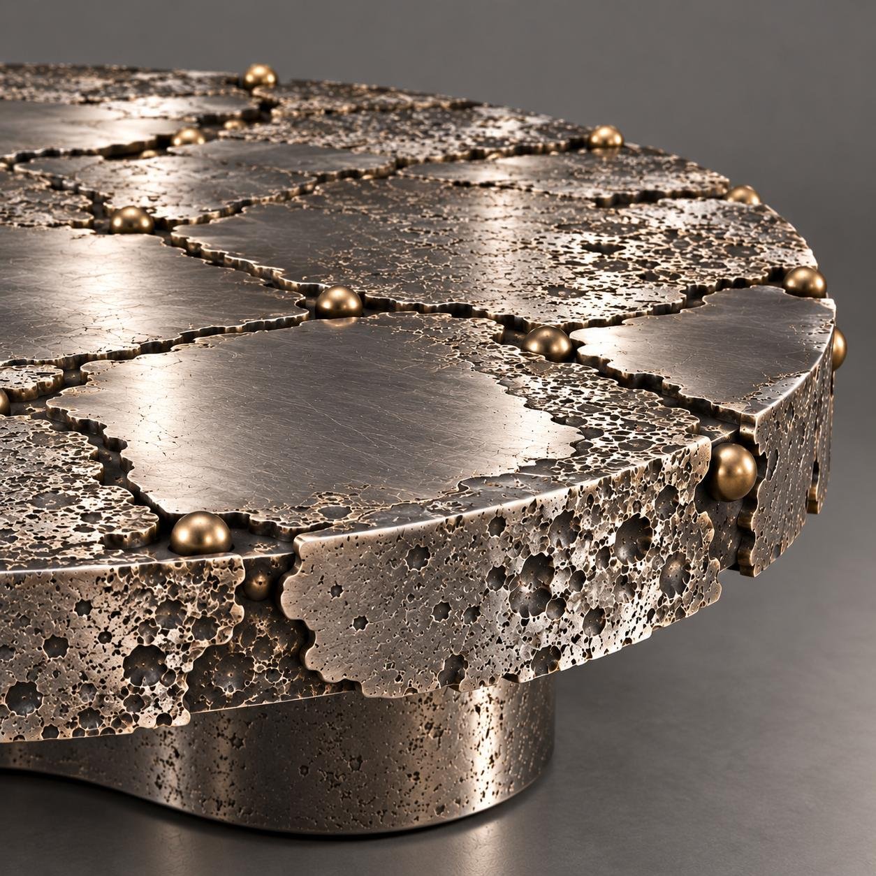 FRAGMENT — close-up of cast aluminum and brass details