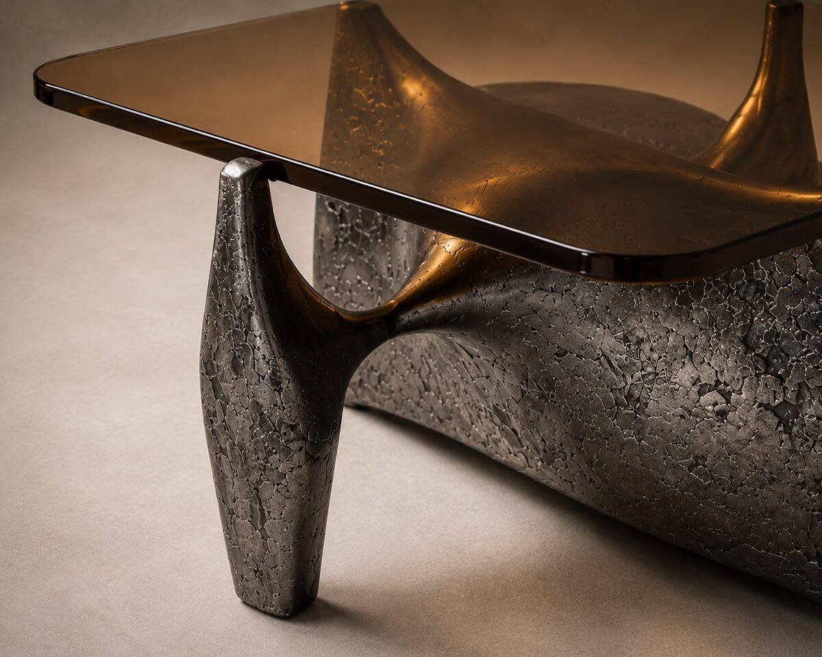 Graphite — detail of the handmade smoked glass top