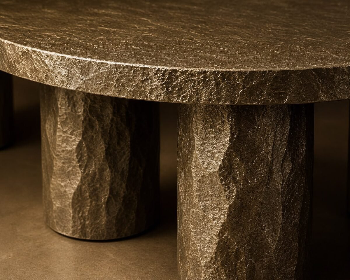 Stratum — detail of the hand-carved faceted base